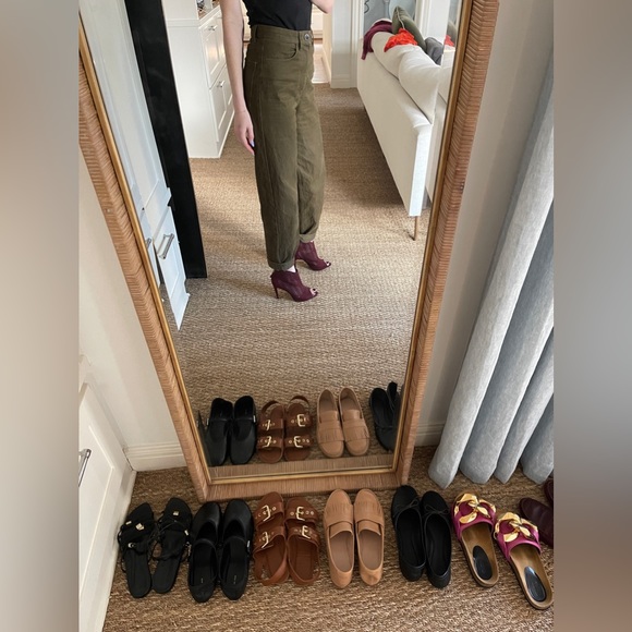 Zara Burgundy Red Perforated Suede Peep-Toe Booties Size 37 - Picture 10 of 11